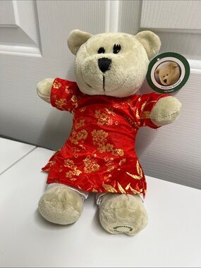 Starbucks Cream Plush Bear Red Gold in Chinese Dress Originally from Vietnam